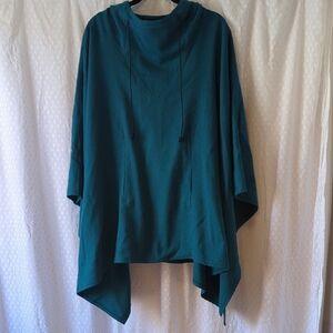 Harve Benard Teal Wool Hooded Poncho Cape Sweater Size Large